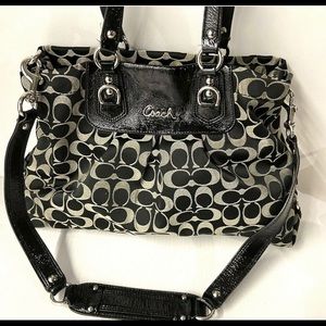 COACH Jacquard Canvas Leather Shoulder Handbag